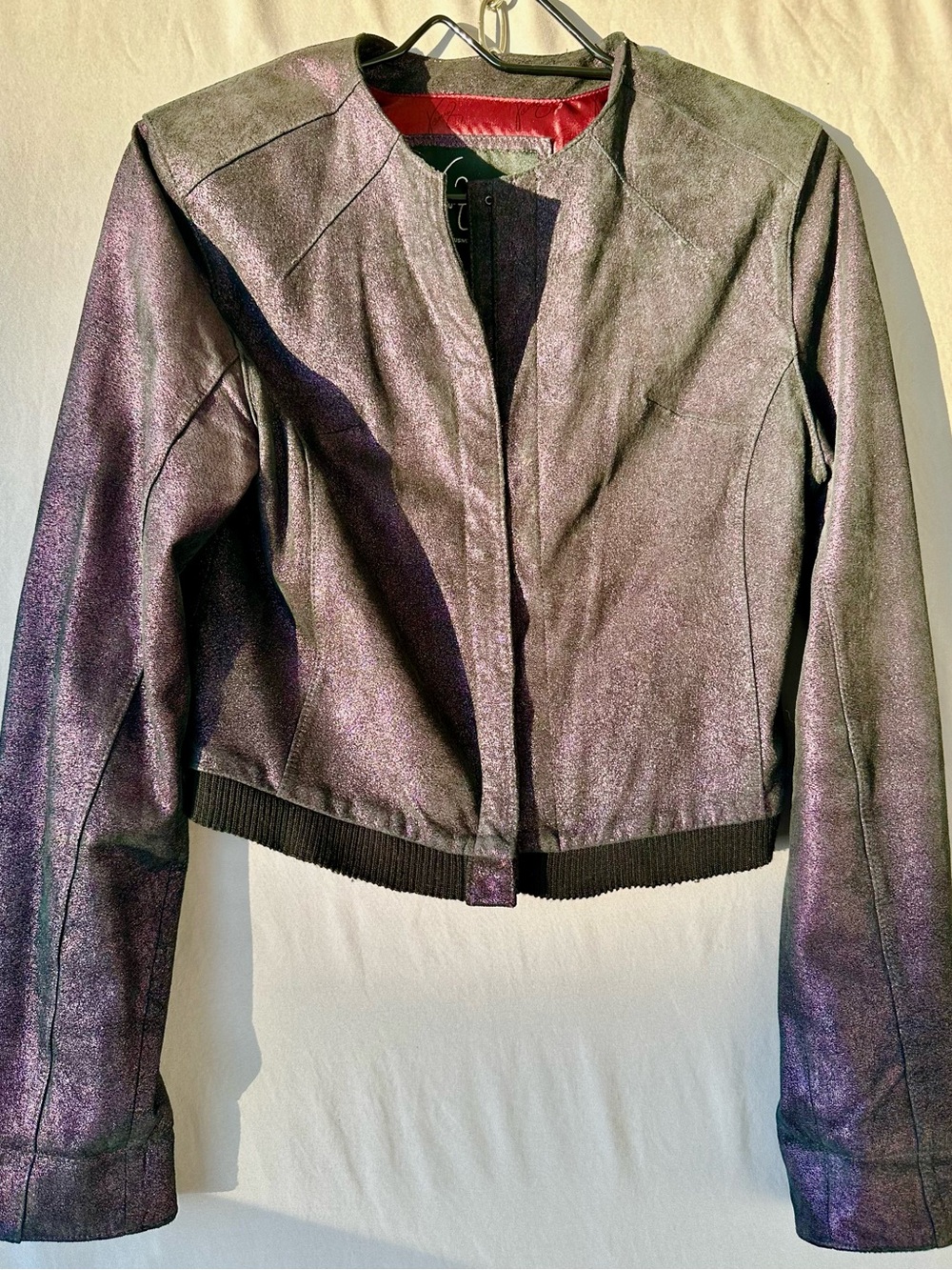Venus Williams Wilsons Leather Jacket Cropped Shimmer Purple Small S Vintage Y2K